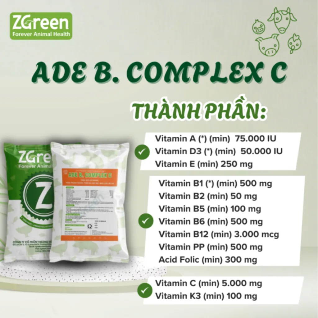 Thành phần ADE B Complex C Bảng thành phần dinh dưỡng ADE B Complex C của ZGreen