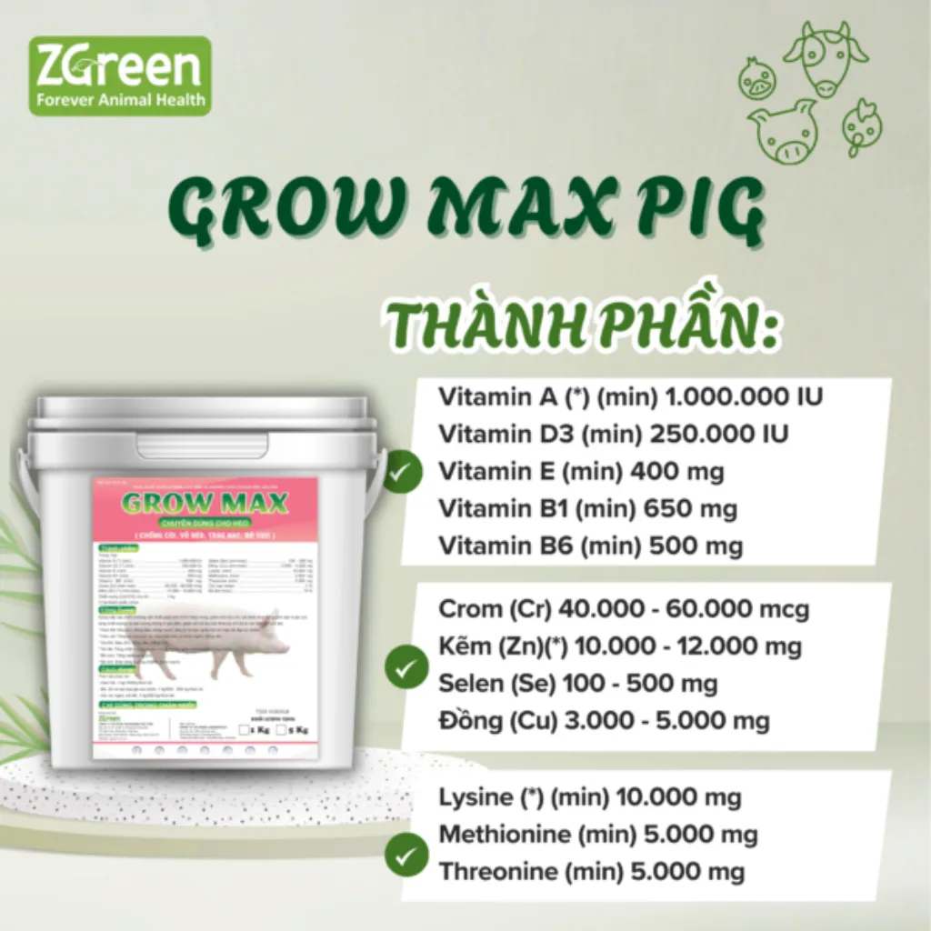 Thành phần Grow Max Pig Bảng thành phần dinh dưỡng Grow Max Pig của ZGreen