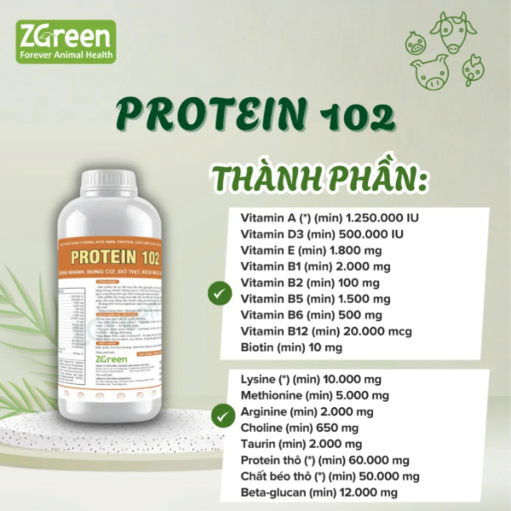 Thành phần Protein 102 Bảng thành phần dinh dưỡng Protein 102 của ZGreen