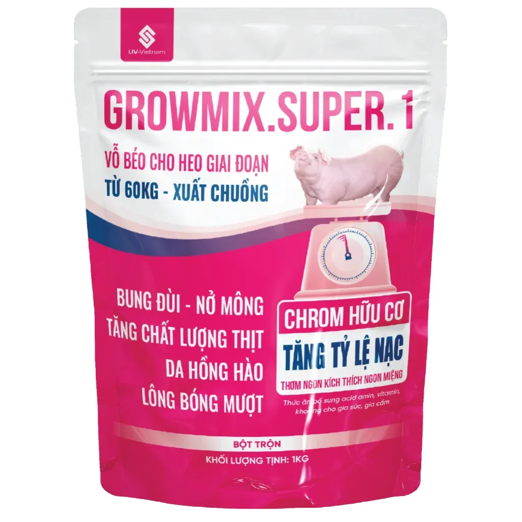 Growmix Super 1 UV Vietnam Gói Growmix Super 1 loại 1kg của UV Vietnam dùng vỗ béo heo